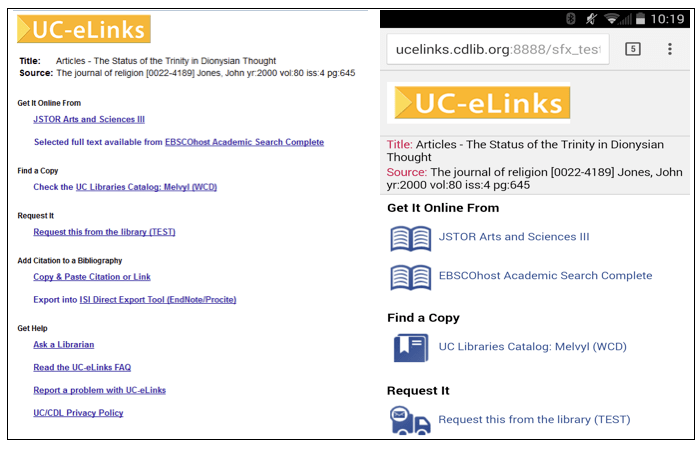UC-eLinks full menu screenshot