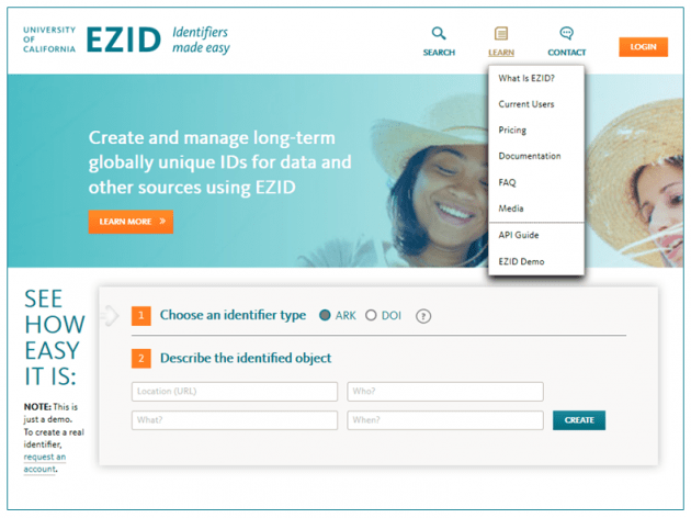 EZID home page