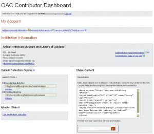 OAC Contributor Dashboard screen shot