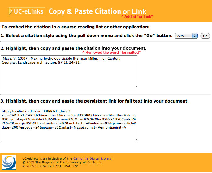 UC-eLinks Copy & Paste Window wording changes