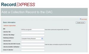 RecordEXPRESS data entry screen