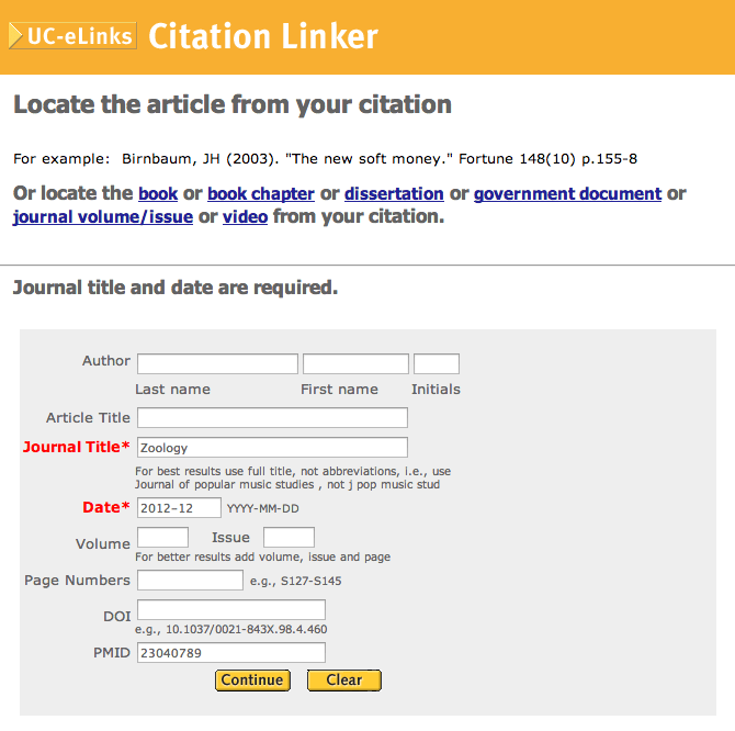 Citation Linker form screenshot