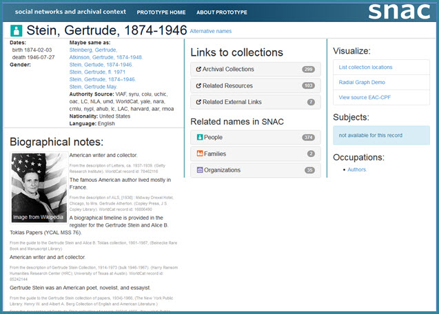 Social Networks and Archival Context prototype history research tool