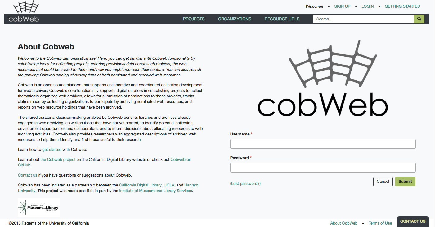 image of Cobweb platform landing page