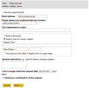 Request form, book chapter
