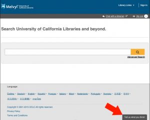 Location of WorldCat Discovery feedback link