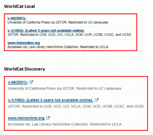 Screenshot of links to online content