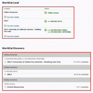 Screenshot of links to print holdings