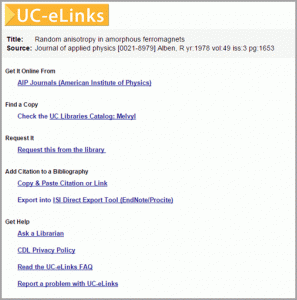 Figure 2: UC-eLinks Menu