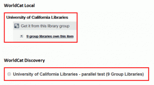 Screenshot of Links to holdings at other UC campuses