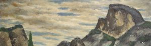 Painting of a lake and Half Dome mountain.