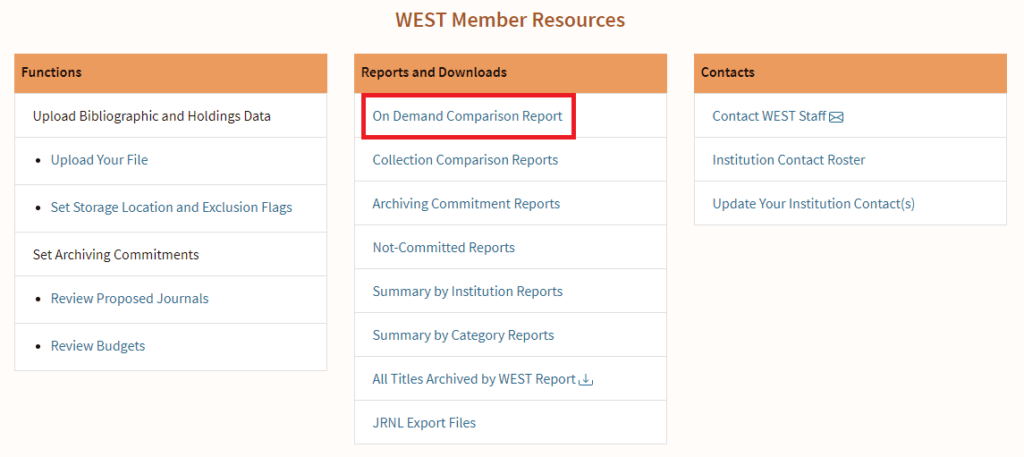 AGUA Dashboard with location of On Demand Comparison Report link highlighted