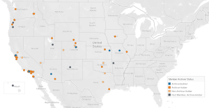 WEST Member map showing Archiver Status detail (July 2023)
