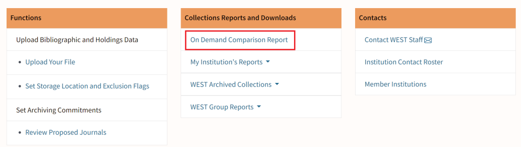 Screenshot of AGUA Dashboard with On Demand Comparison Report link highlighted