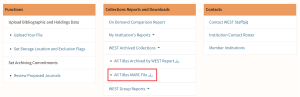 Screenshot of AGUA Dashboard with All Titles MARC File link highlighted