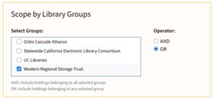 A close-up screen capture of the group scoping feature of the On Demand Comparison Report tool.