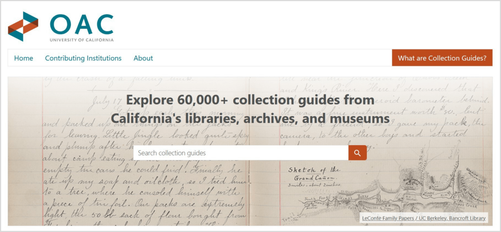 Screenshot of new OAC homepage