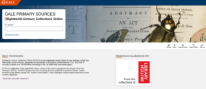 Image of homepage for Eighteenth Century Collections Online database